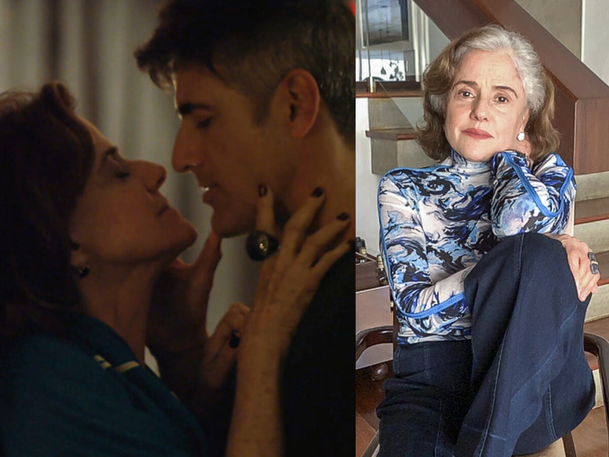 Marieta Severo e Reynaldo Gianecchini em Verdades Secretas e, ao lado, a atriz atualmente (Reprodução)