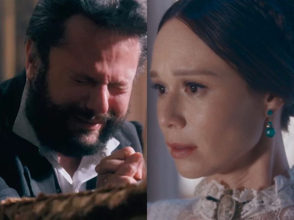 Pedro (Selton Mello) e Luísa (Mariana Ximenes) de Nos Tempos do Imperador