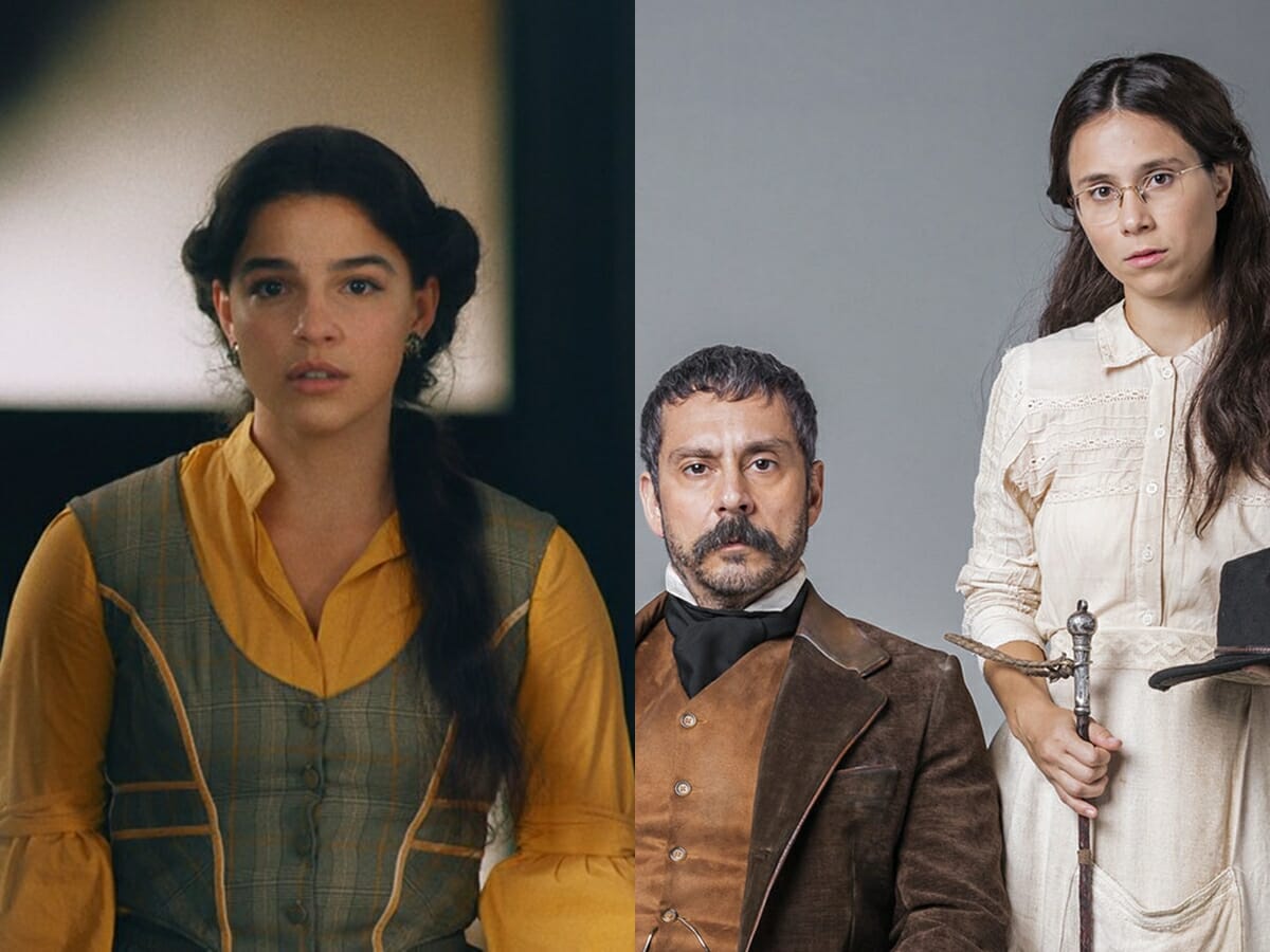 Pilar (Gabriela Medvedovski), Tonico (Alexandre Nero) e Dolores (Daphne Bozaski) de Nos Tempos do Imperador