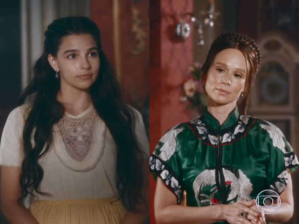 Pilar (Gabriela Medvedovski) e Luísa (Mariana Ximenes) de Nos Tempos do Imperador