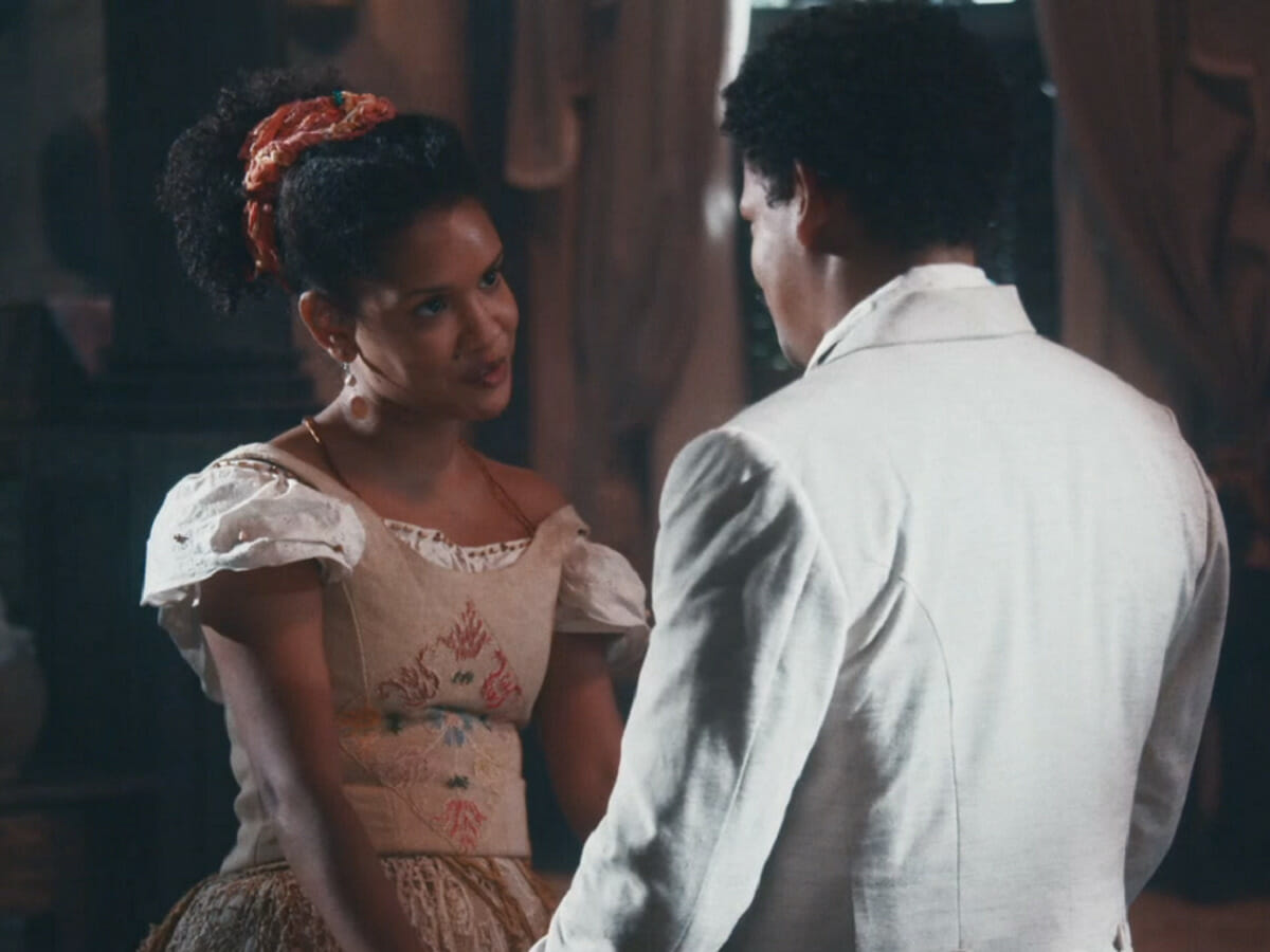 Samuel (Michel Gomes) e Zayla (Heslaine Vieira) em Nos Tempos do Imperador