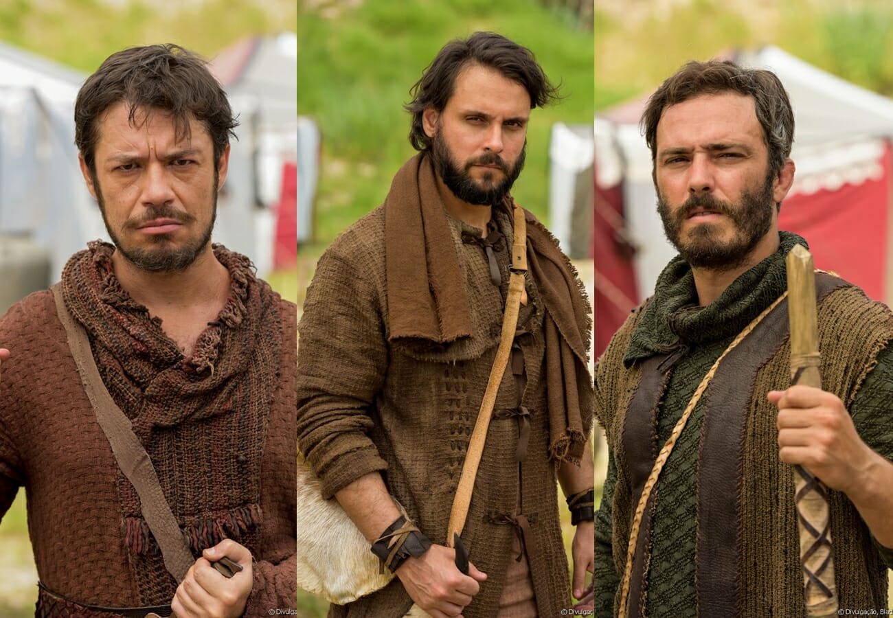 Simeão (Igor Cotrim), Rúben (Felipe Cunha) e Judá (Thiago Rodrigues) de Gênesis