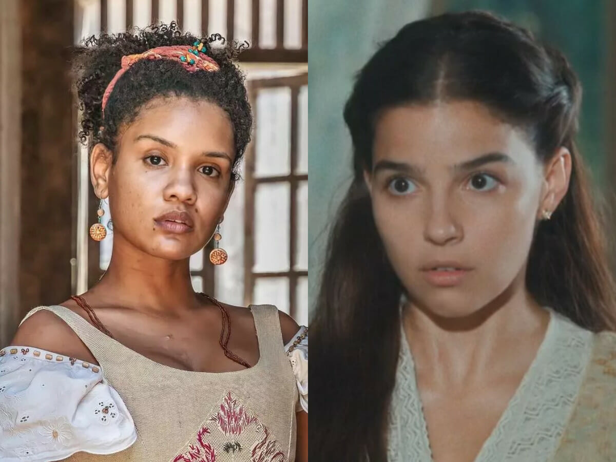 Zayla (Heslaine Vieira) e Pilar (Gabriela Medvedovski) em Nos Tempos do Imperador (Reprodução Globo)