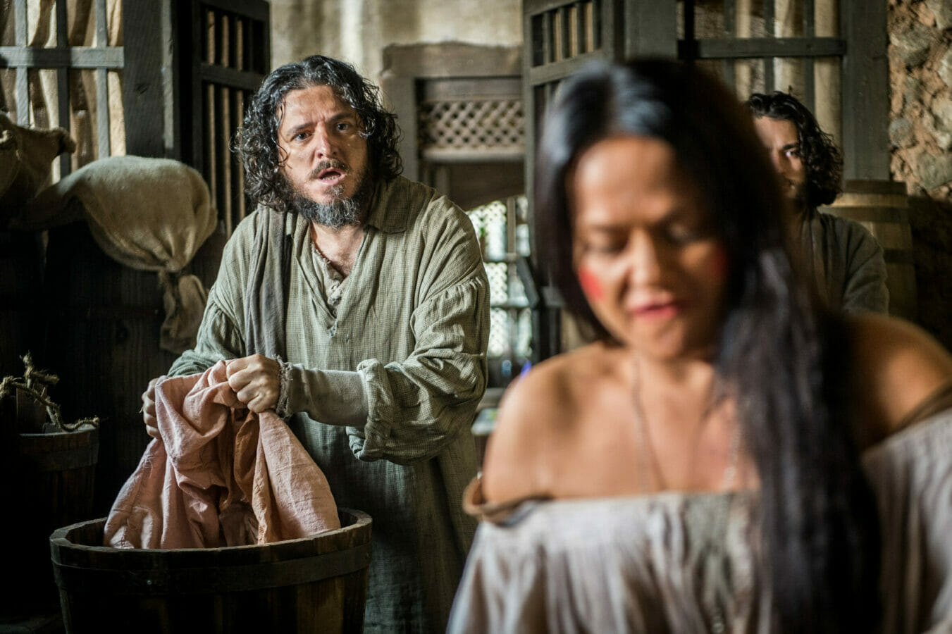 Licurgo (Guilherme Piva) e Germana (Vivianne Pasmanter) de Nos Tempos do Imperador (Globo/Divulgação)