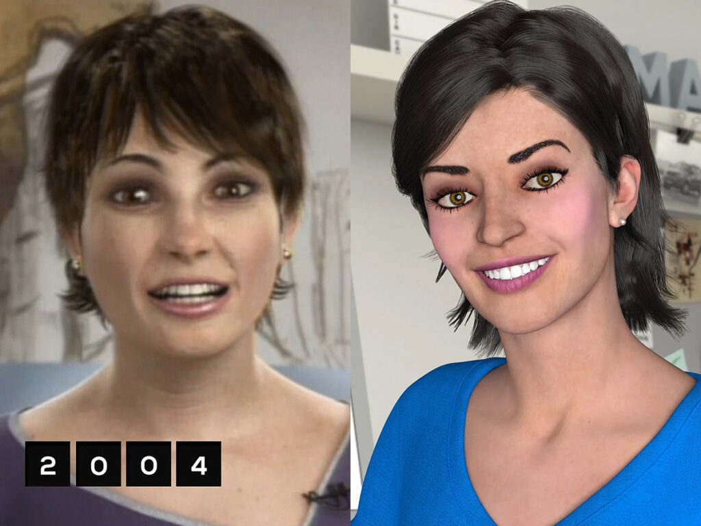 Eva Byte, apresentadora virtual do Fantástico, e Lu, personagem do Magazine Luiza
