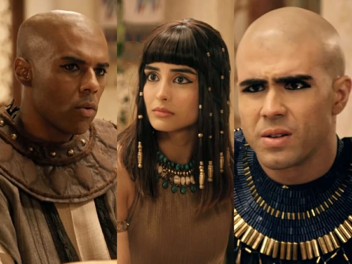 Abumani (Dudu de Oliveira), Asenate (Letícia Almeida) e José (Juliano Laham) de Gênesis