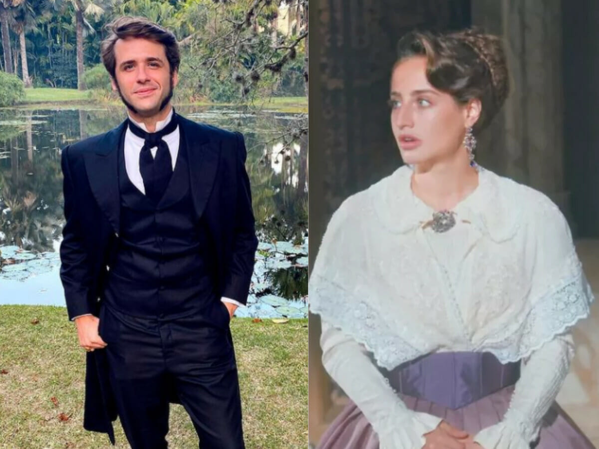 Augusto (Gil Coelho) e Leopoldina (Bruna Griphao) em Nos Tempos do Imperador (Reprodução)