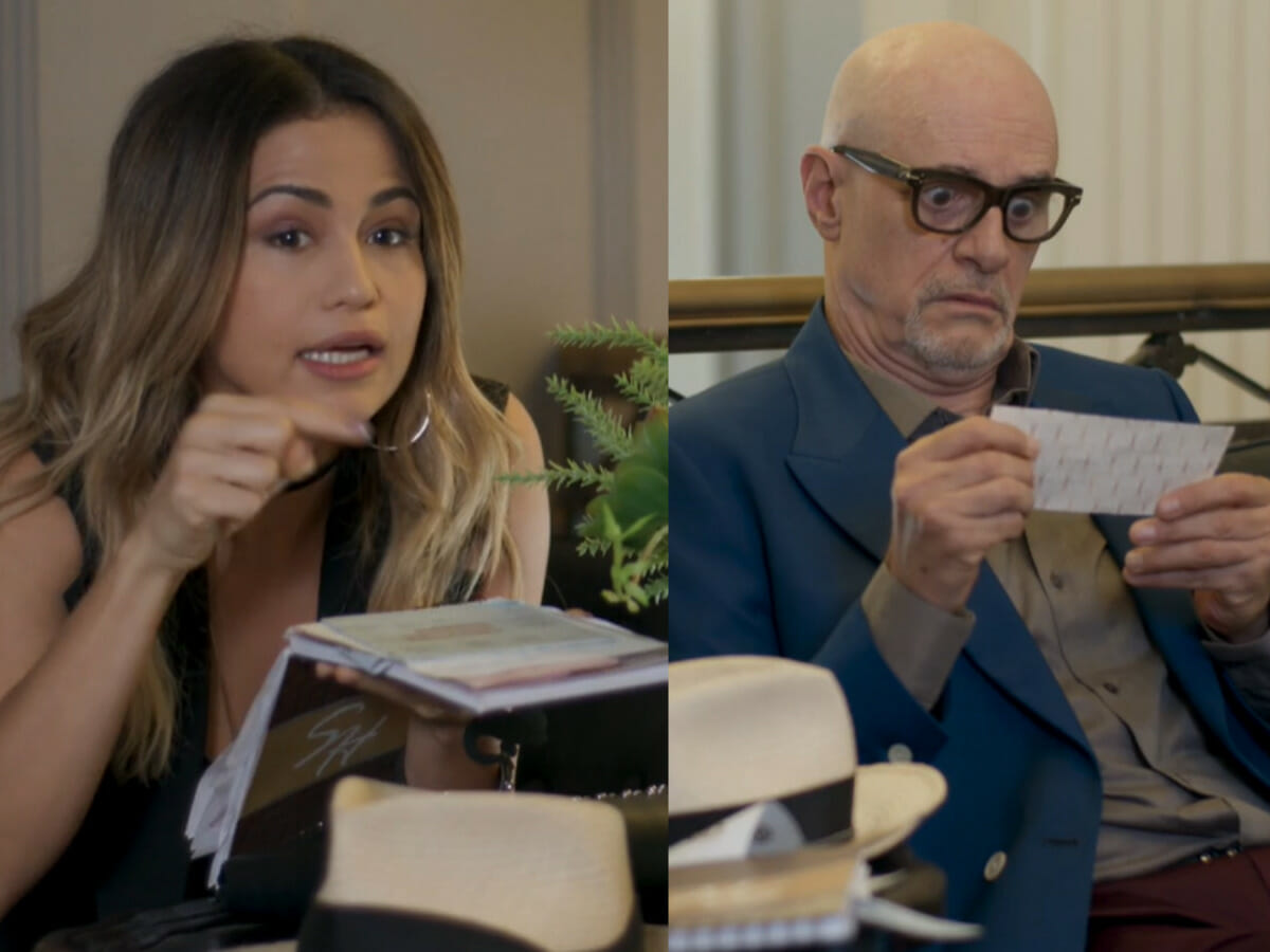 Sandra Helena (Nanda Costa) e Pedrinho (Marcos Caruso) em Pega Pega (Reprodução/Globo)