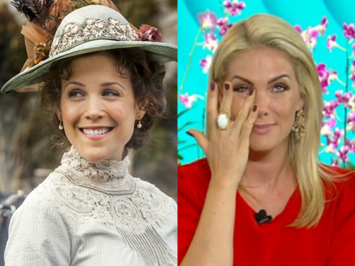Erin Krakow em Quando Chama o Coração e Ana Hickamnn na apresentação do Hoje em Dia (Reprodução: Record TV)