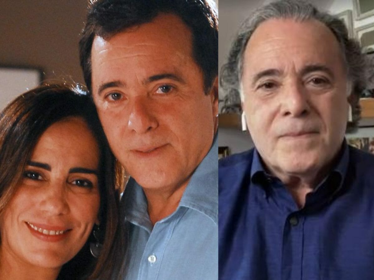 Glória Pires e Tony Ramos em Paraíso Tropical; o ator atualmente (Reprodução)