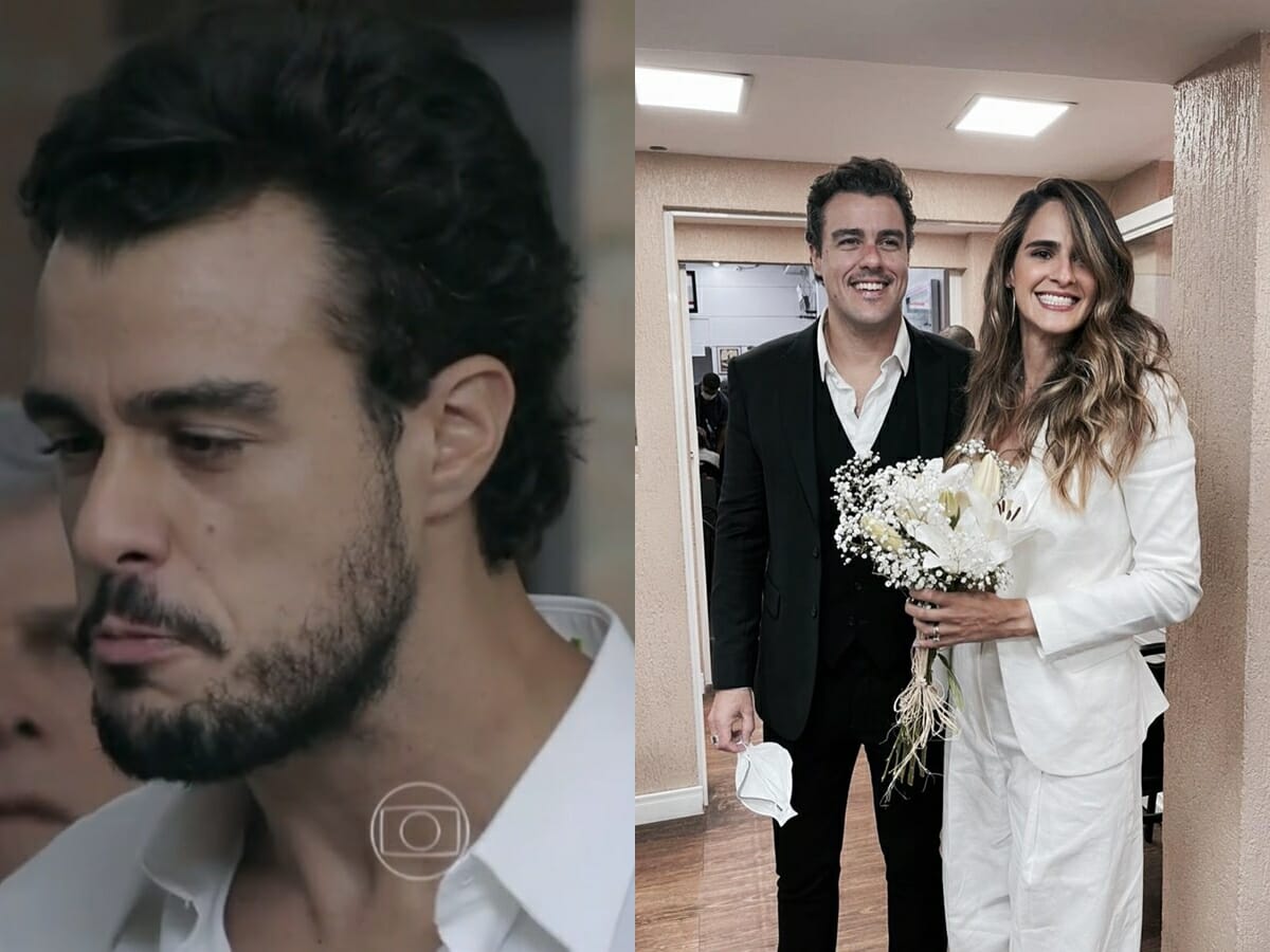 Joaquim Lopes como o Enrico de Império e ao lado da esposa, a cantora Marcella Fogaça