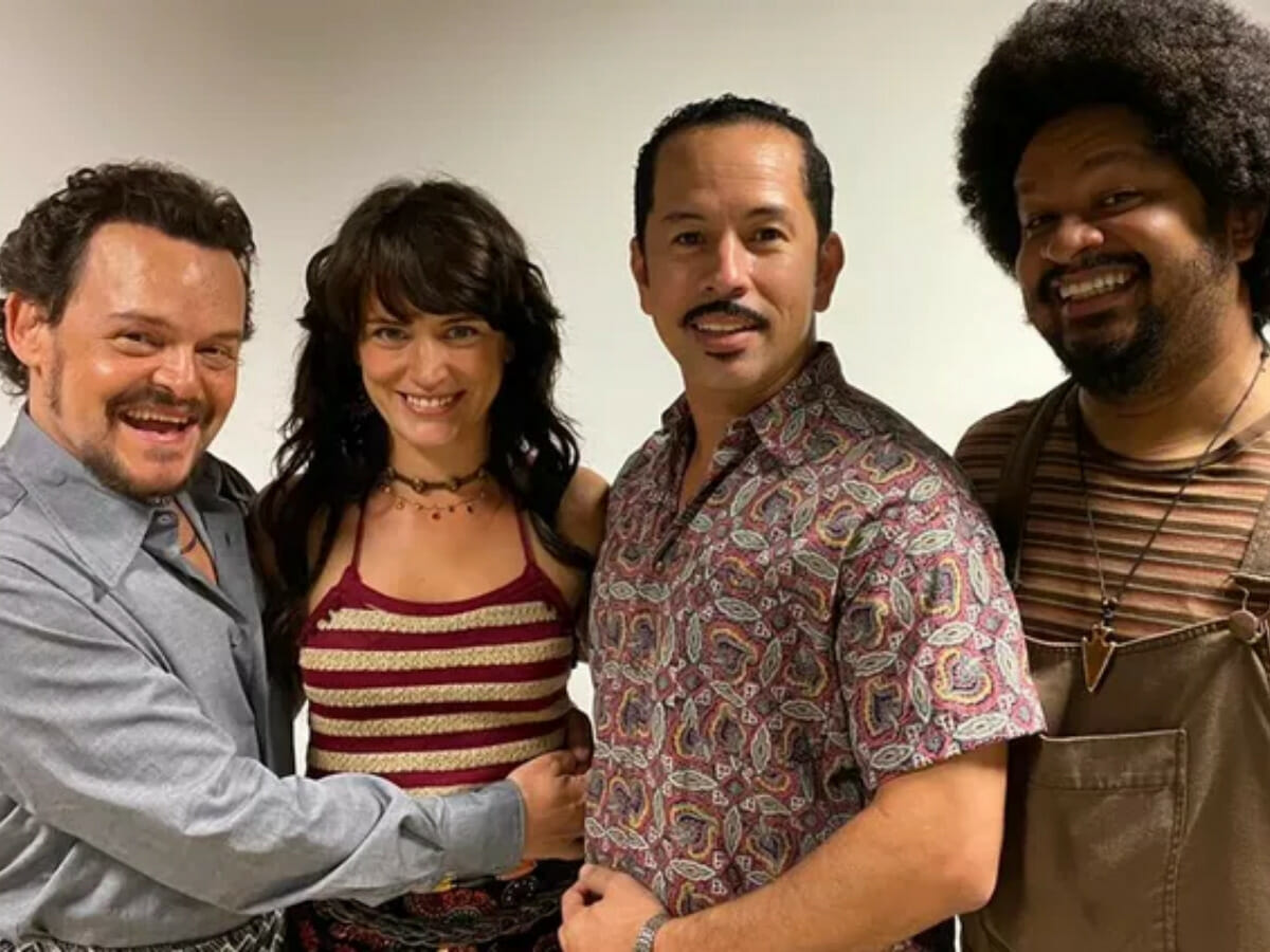 Matheus Nachtergaele, Bianca Bin, Edmilson Filho e Haroldo Guimarães na segunda temporada de Cine Holliúdy (Arquivo pessoal)