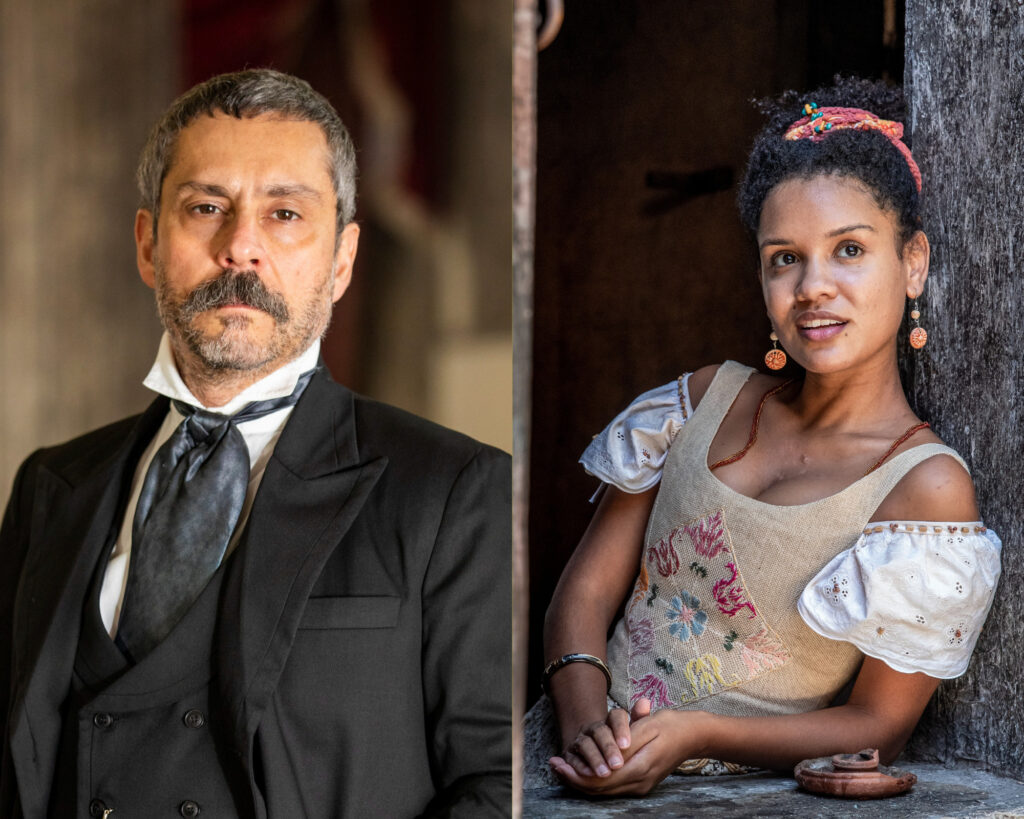 Tonico (Alexandre Nero) e Zayla (Heslaine Vieira) de Nos Tempos do Imperador (Divulgação/TV Globo)