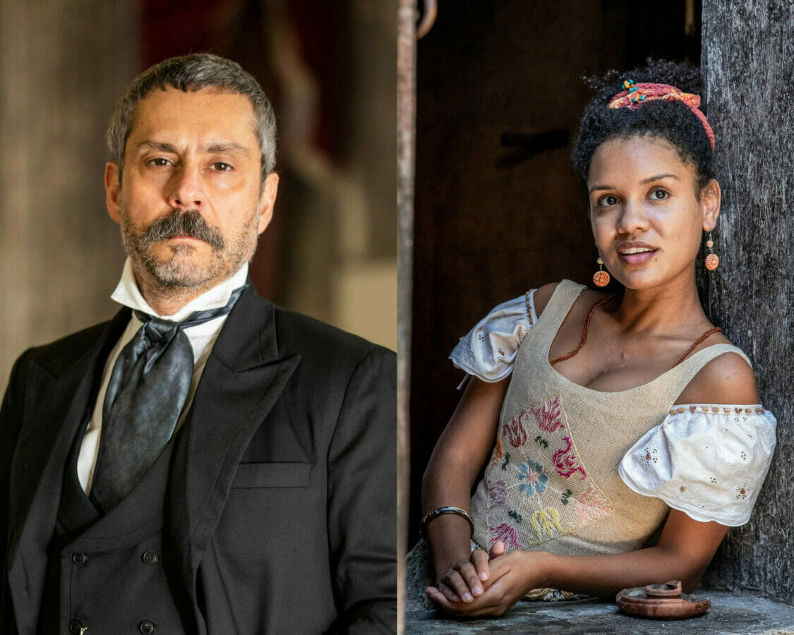 Tonico (Alexandre Nero) e Zayla (Heslaine Vieira) de Nos Tempos do Imperador (Divulgação/TV Globo)