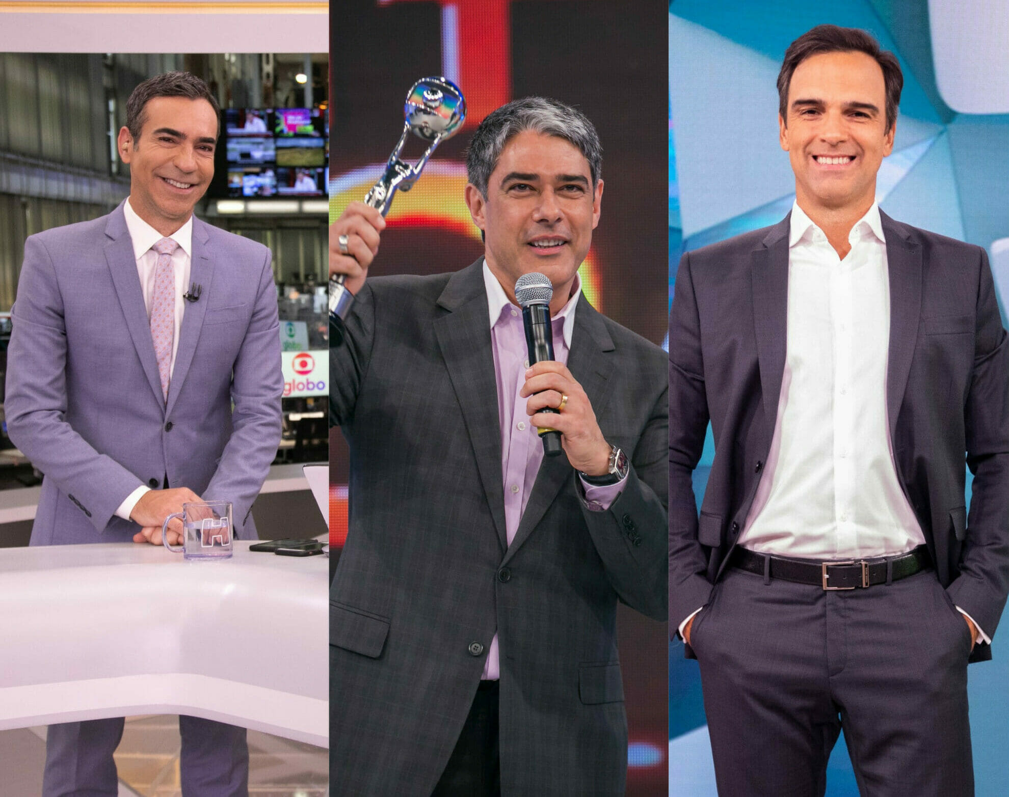 César Tralli, William Bonner e Tadeu Schmidt (Divulgação/TV Globo)