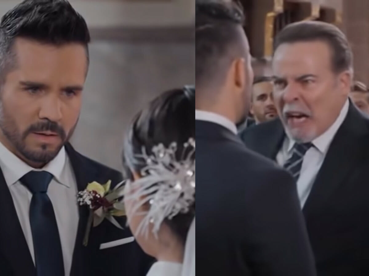Pedro (José Ron) e Gina (Dany Perea) e com Nélson (César Évora) em Te Dou a Vida (Reprodução)