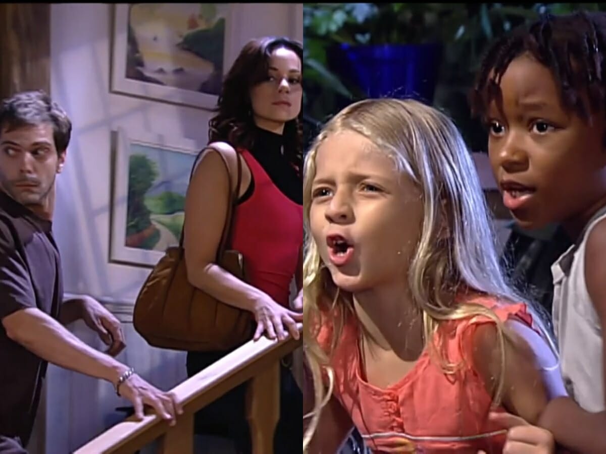 Pestana (Luiz Henrique Nogueira), Elza (Vanessa Gerbelli), Nininha (Júlia Maggessi) e Zezinho (Diego Francisco) de Prova de Amor