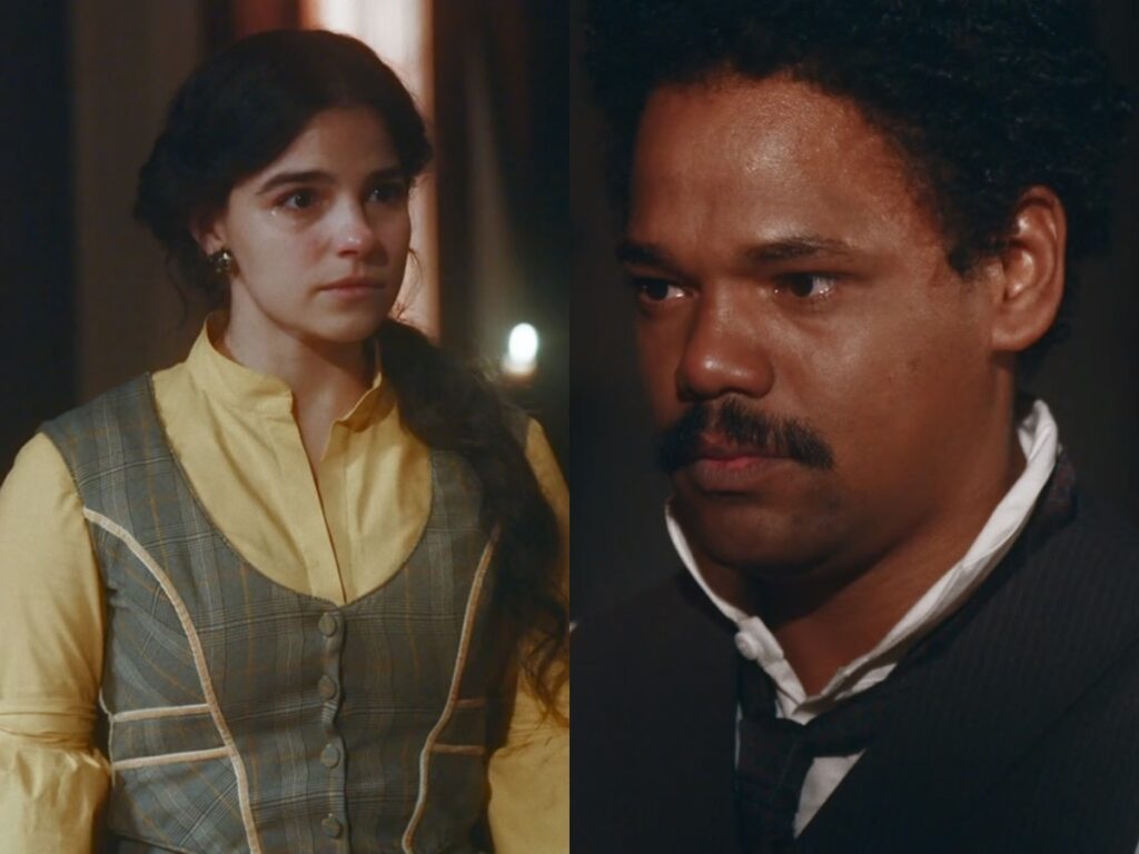 Pilar (Gabriela Medvedovski) e Samuel (Michel Gomes) de Nos Tempos do Imperador