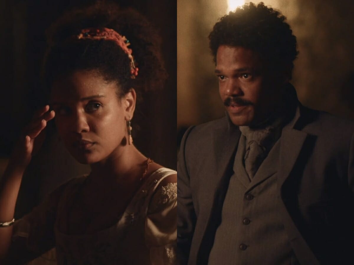 Zayla (Heslaine Vieira) e Samuel (Michel Gomes) de Nos Tempos do Imperador