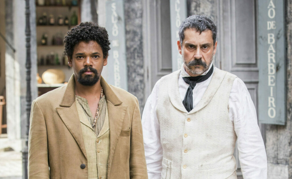 Samuel (Michel Gomes) e Tonico Rocha (Alexandre Nero) de Nos Tempos do Imperador (TV Globo/Divulgação)