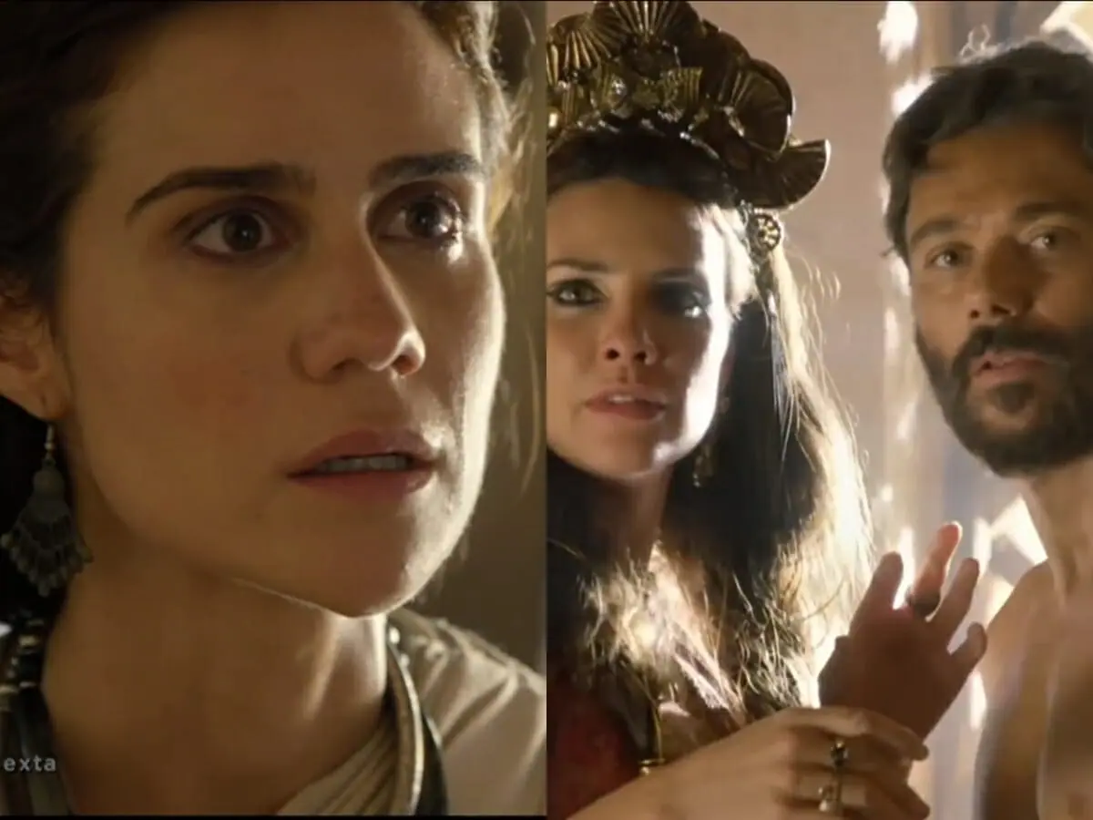 Amat (Branca Messina), Terá (Angelo Paes Leme) e Nadi (Camila Rodrigues) de A Bíblia