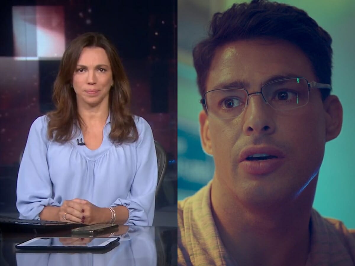 Ana Paula Araújo no Jornal Nacional e Christian (Cauã Reymond) de Um Lugar ao Sol