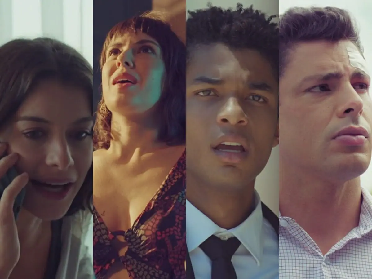 Bárbara (Alinne Moraes), Lara (Andréia Horta), Ravi (Juan Paiva) e Christian (Cauã Reymond) de Um Lugar ao Sol