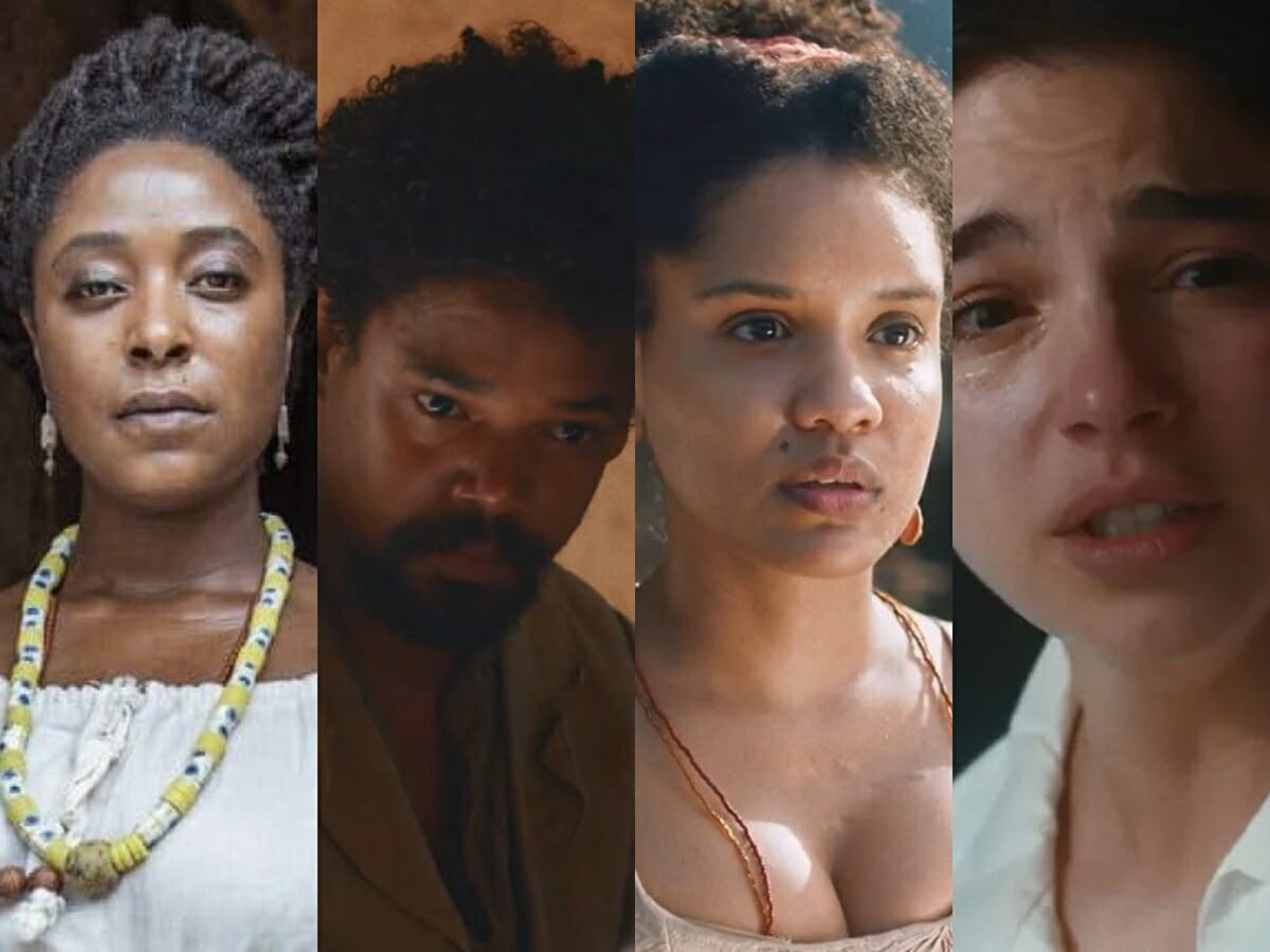 Cândida (Dani Ornellas), Samuel (Michel Gomes), Zayla (Heslaine Vieira) e Pilar (Gabriela Medvedovski) de Nos Tempos do Imperador
