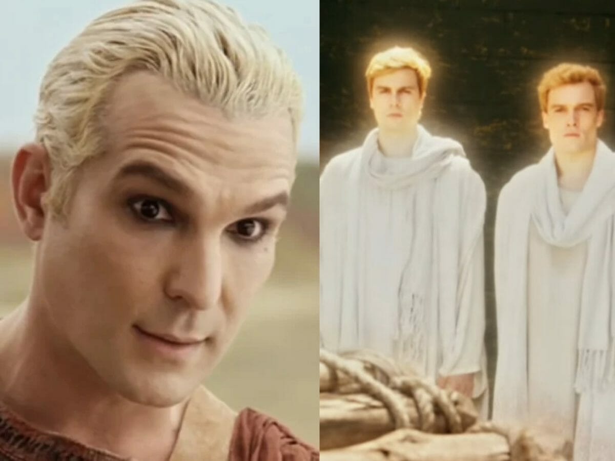 Igor Rickli, o Lúcifer em Gênesis, se encontra com os anjos de Deus (Reprodução/Record TV)