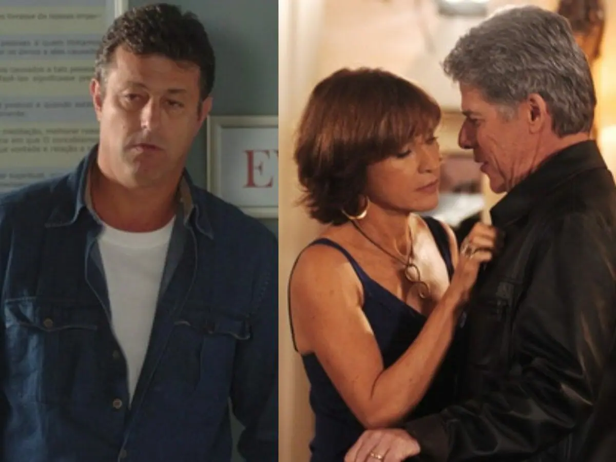 Bira (Eduardo Lago), Carmem (Natália do Vale) e Greg (José Mayer) em Páginas da Vida (Reprodução/Globo)