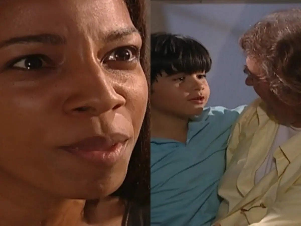Deusa (Adriana Lessa), Albieri (Juca de Oliveira) e Léo (Victor Cugula) em O Clone (Reprodução Globo)