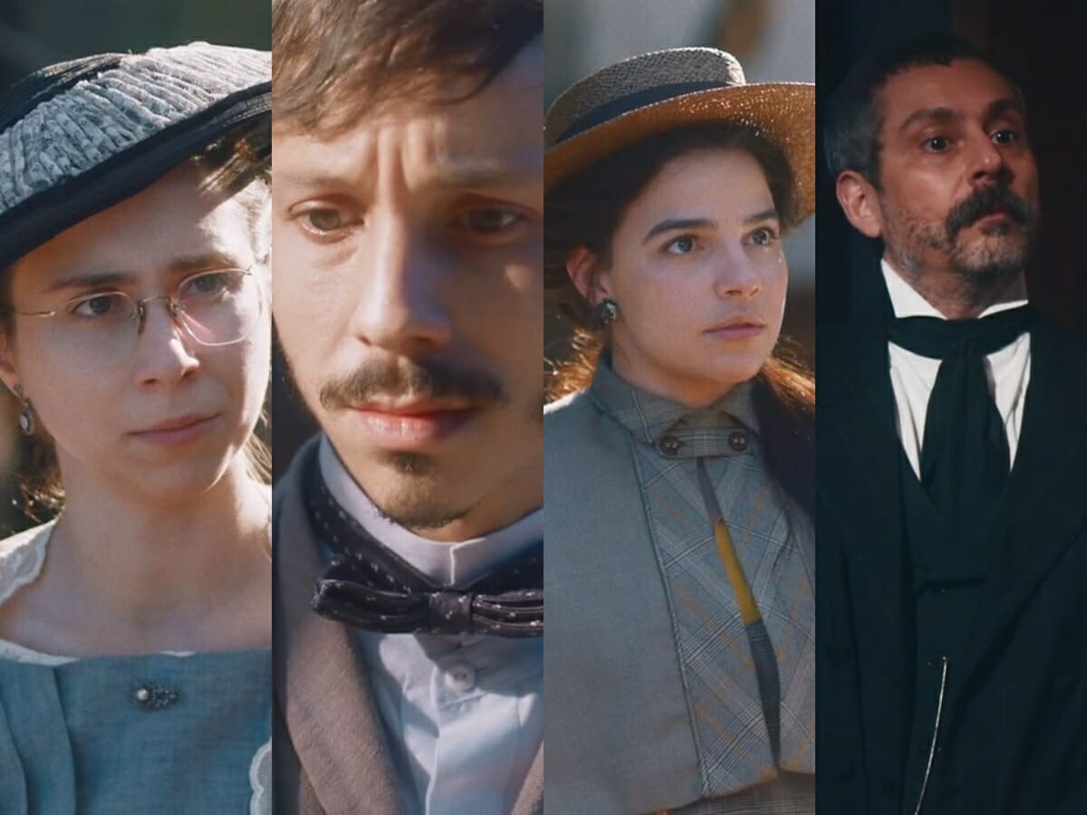 Dolores (Daphne Bozaski), Nélio (João Pedro Zappa), Pilar (Gabriela Medvedvski) e Tonico (Alexandre Nero) de Nos Tempos do Imperador