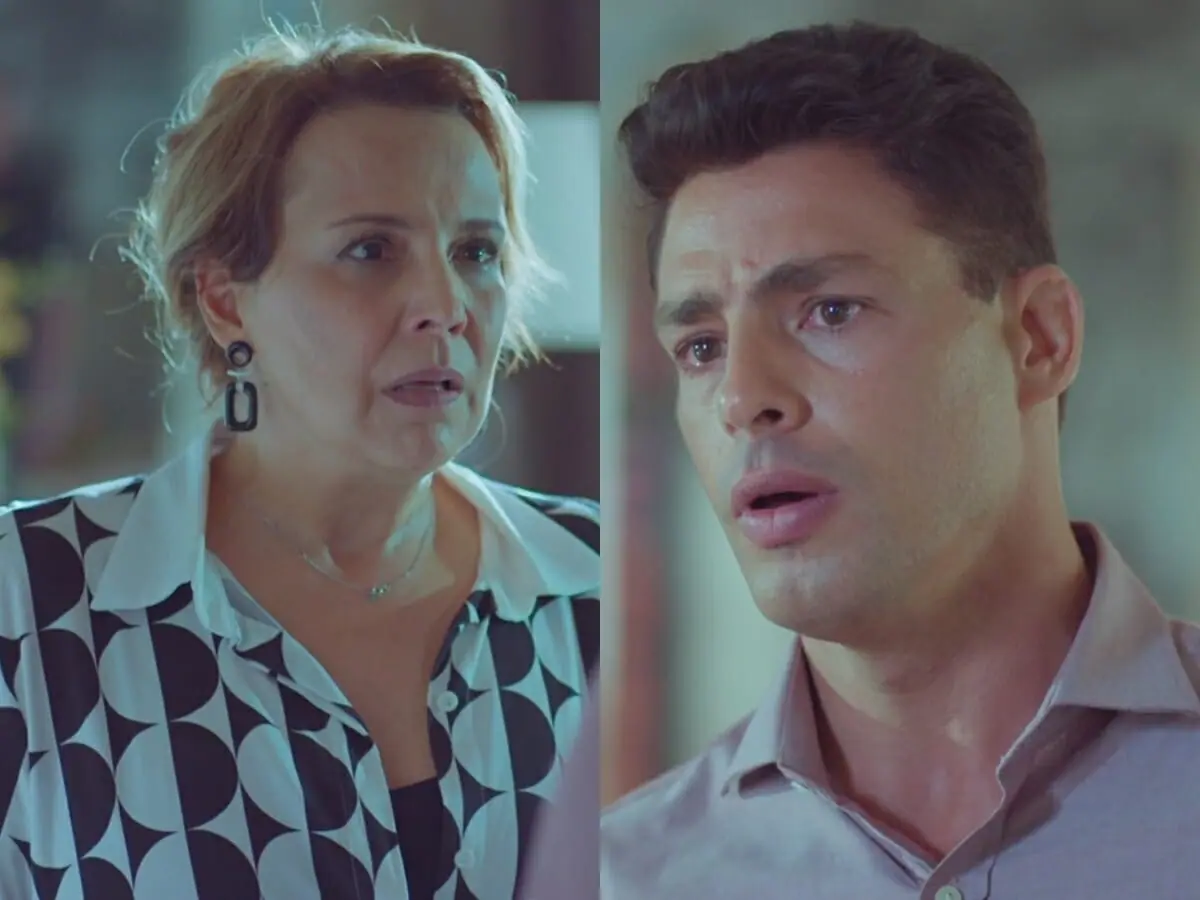 Elenice (Ana Beatriz Nogueira) e Christian (Cauã Reymond) de Um Lugar ao Sol