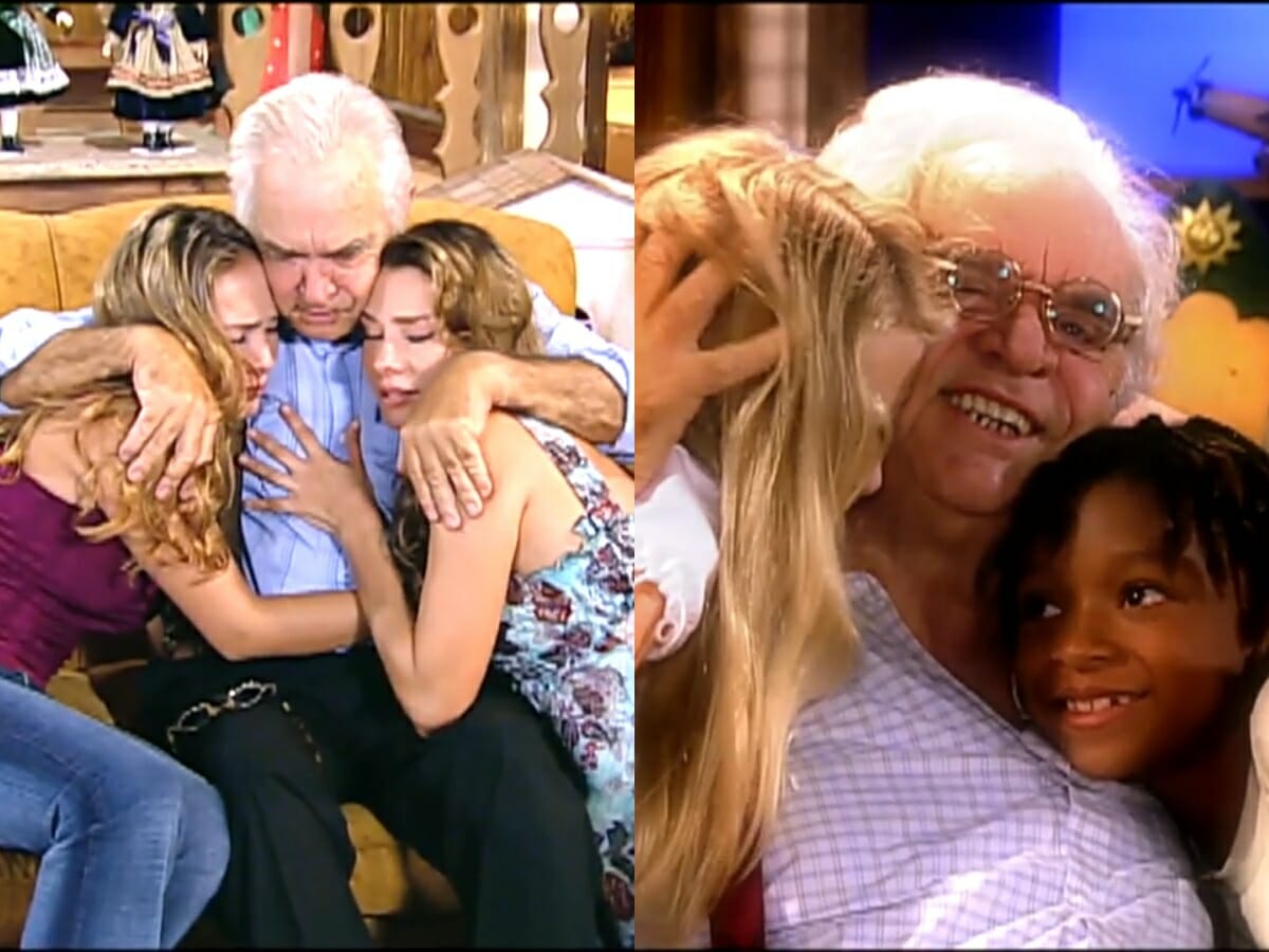 Janice (Fernanda Nobre), Velho Gui (Rogério Fróes), Clarice (Lavínia Vlasak), Nininha (Júlia Maggessi) e Zezinho (Diego Francisco) de Prova de Amor