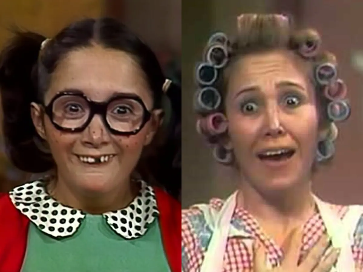 Maria Antonieta de las Nieves (Chiquinha) e Florinda Meza (Dona Florinda) são atrizes do seriado mexicano Chaves (Reprodução: Televisa S.A.)