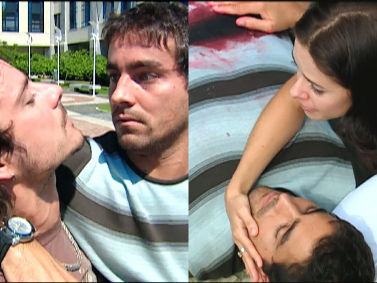 Murilo (Sérgio Abreu), Marco Aurélio (Ricardo Pereira) e Joana (Bianca Rinaldi) de Prova de Amor
