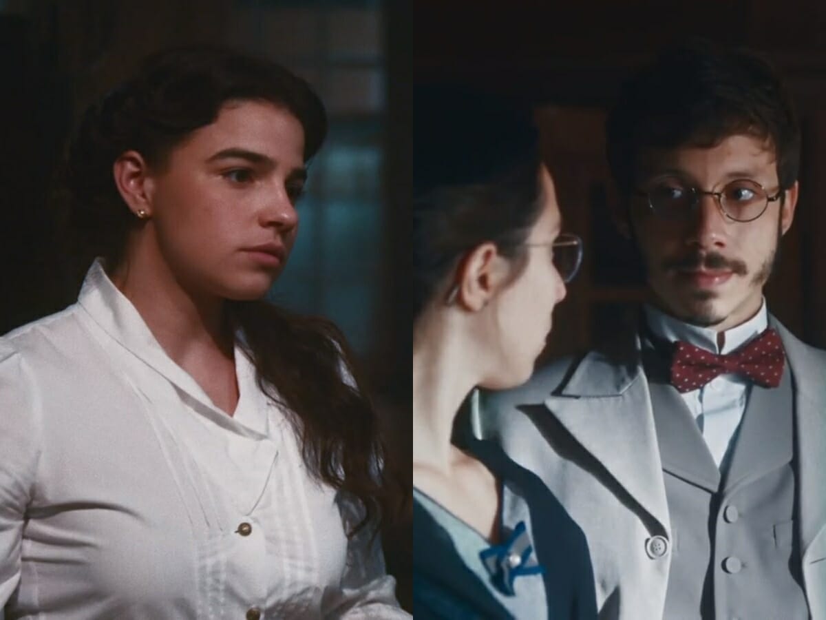 Pilar (Gabriela Medvedovski), Dolores (Daphne Bozaski) e Nélio (João Pedro Zappa) de Nos Tempos do Imperador