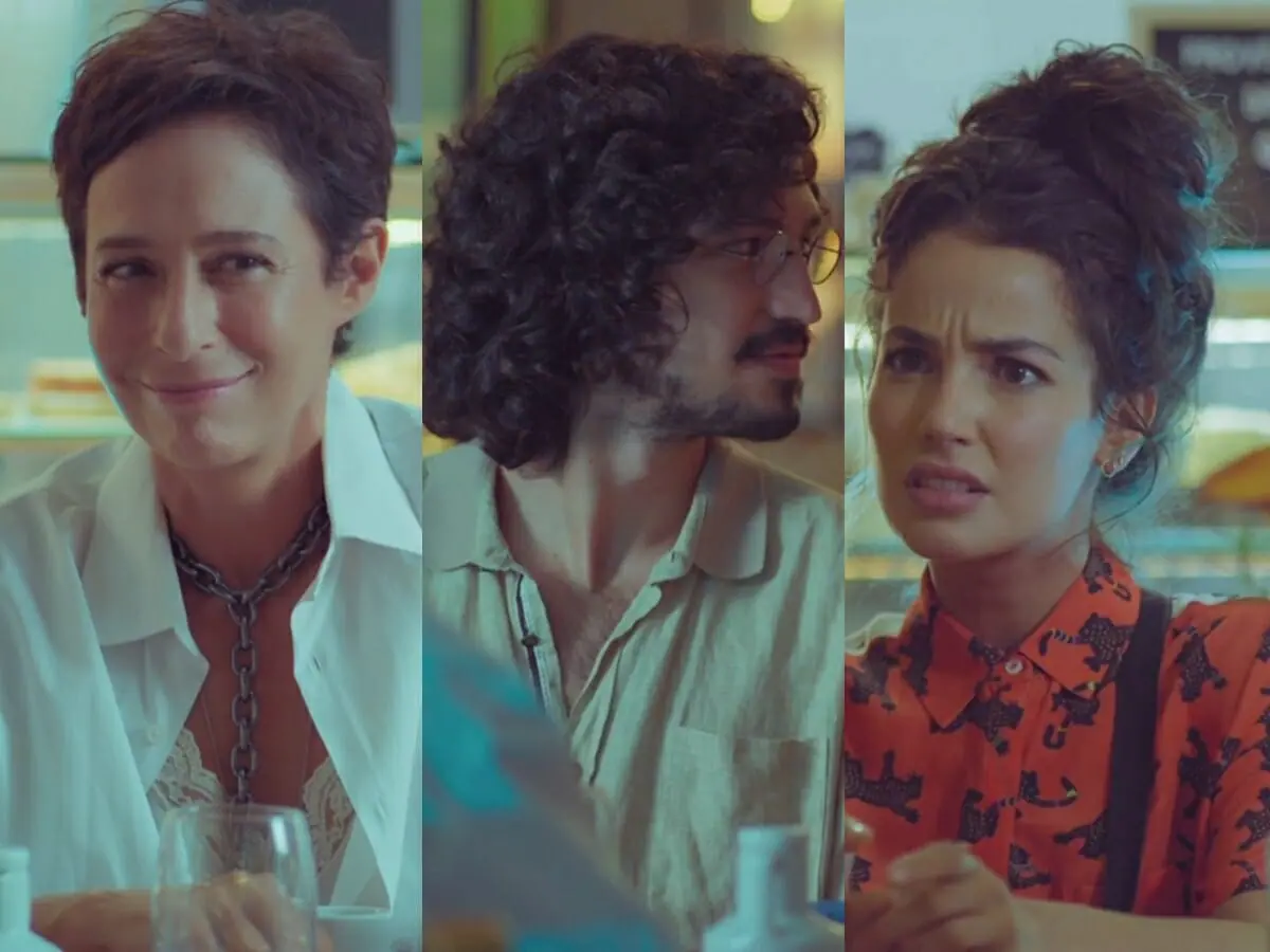 Rebeca (Andrea Beltrão), Felipe (Gabriel Leone) e Cecília (Fernanda Marques) de Um Lugar ao Sol