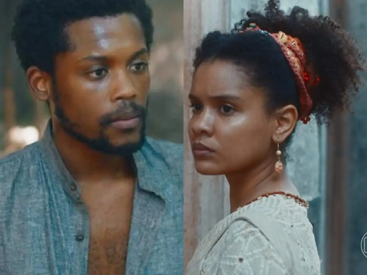 Guebo (Maicon Rodrigues) e Zayla (Heslaine Vieira) de Nos Tempos do Imperador