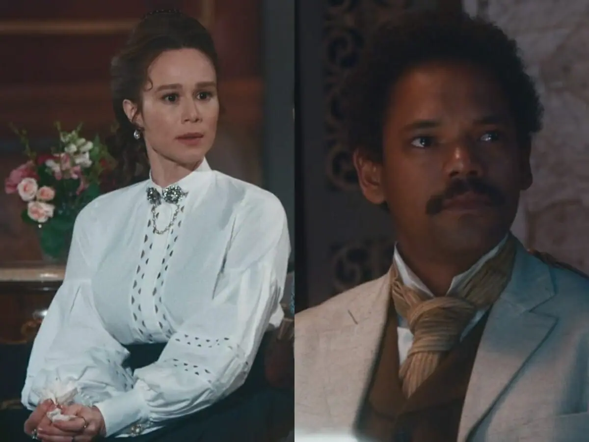 Luísa (Mariana Ximenes) e Samuel (Michel Gomes) de Nos Tempos do Imperador