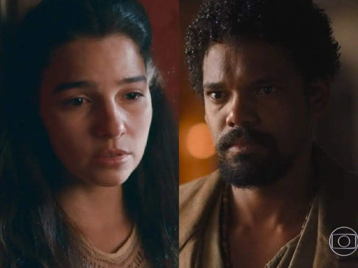 Pilar (Gabriela Medvedovski) e Samuel (Michel Gomes) de Nos Tempos do Imperador