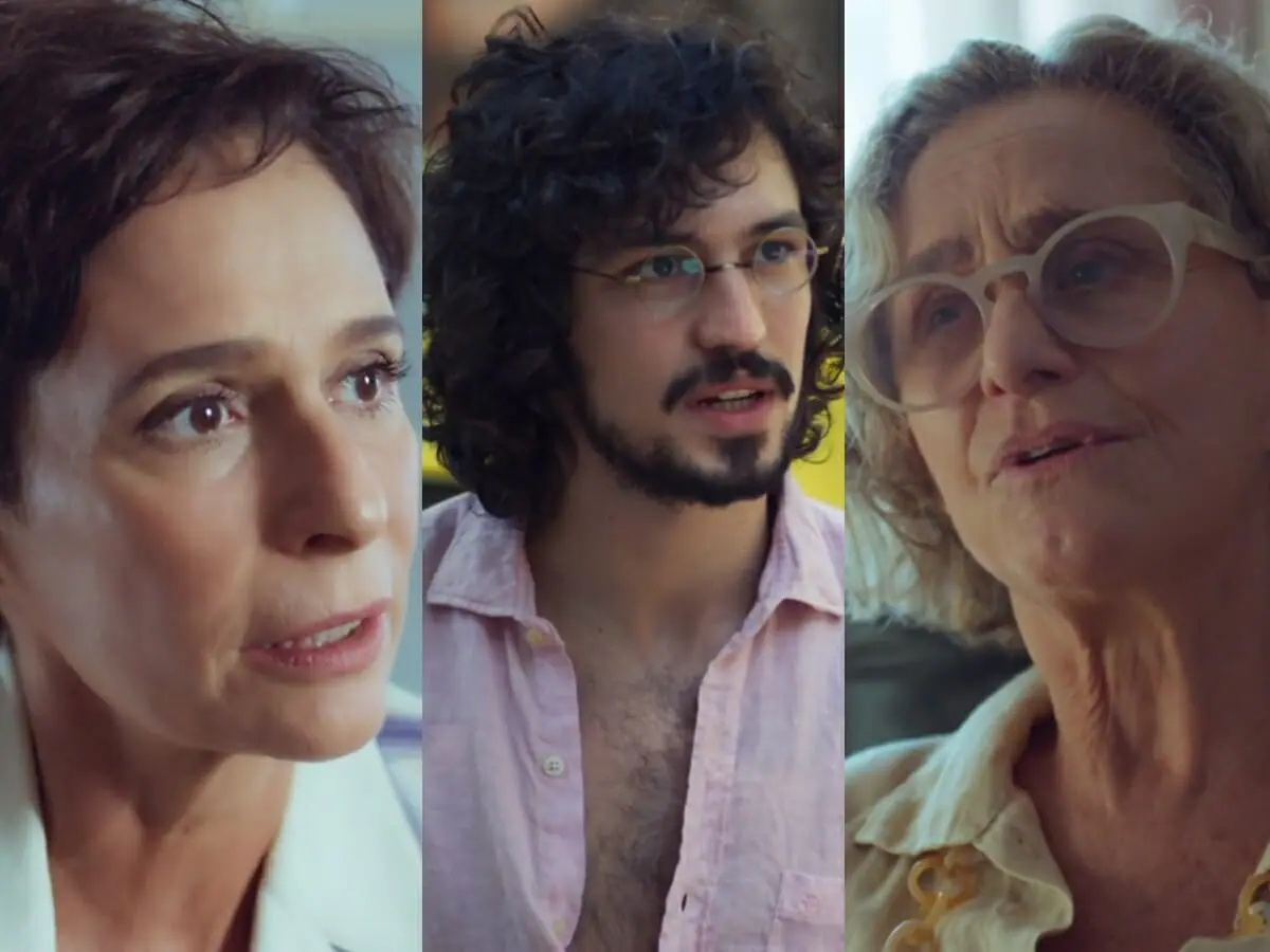 Rebeca (Andrea Beltrão), Felipe (Gabriel Leone) e Ana Virgínia (Regina Braga) de Um Lugar ao Sol