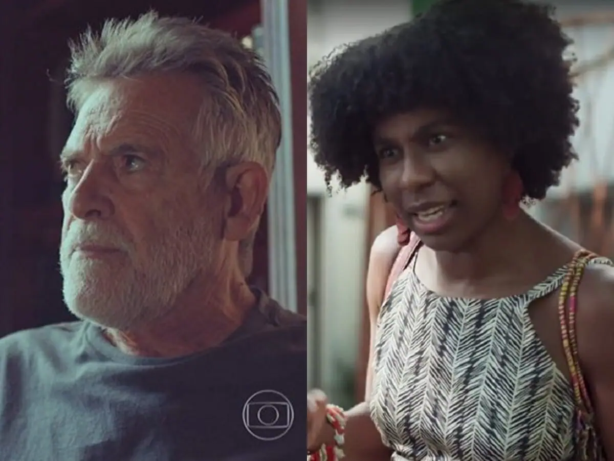 Santiago (José de Abreu) e Janine (Indira Nascimento) de Um Lugar ao Sol