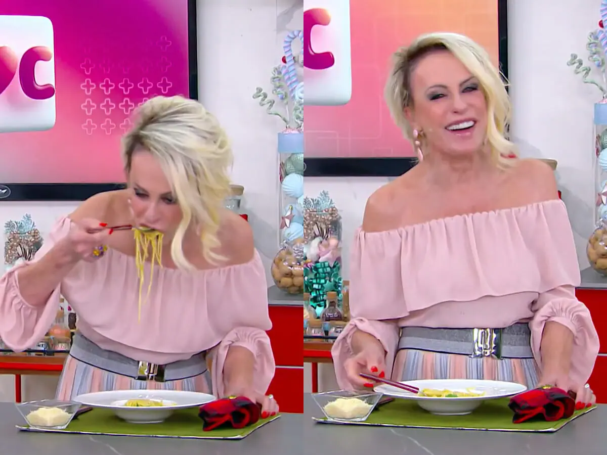 Ana Maria Braga prova macarrão alho e óleo do chef italiano Angelo Carannante e detesta