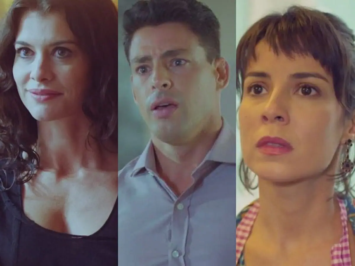 Bárbara (Alinne Moraes), Christian (Cauã Reymond) e Lara (Andréia Horta) de Um Lugar ao Sol