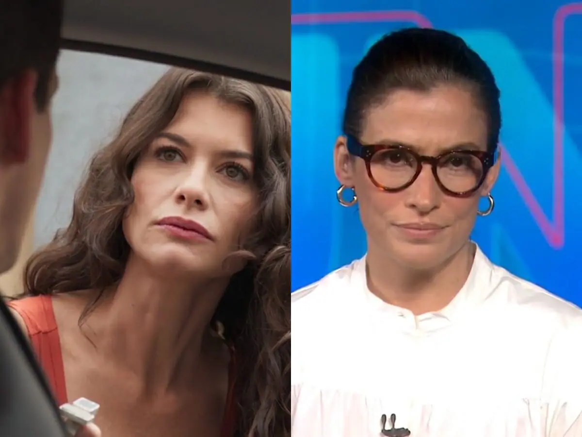 Bárbara (Alinne Moraes) de Um Lugar ao Sol e Renata Vasconcellos no Jornal Nacional