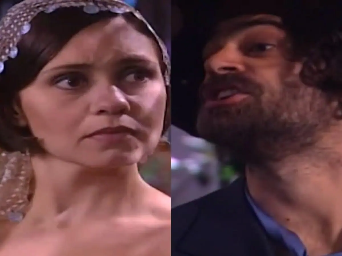 Catarina (Adriana Esteves) e Petruchio (Eduardo Moscovis) de O Cravo e a Rosa