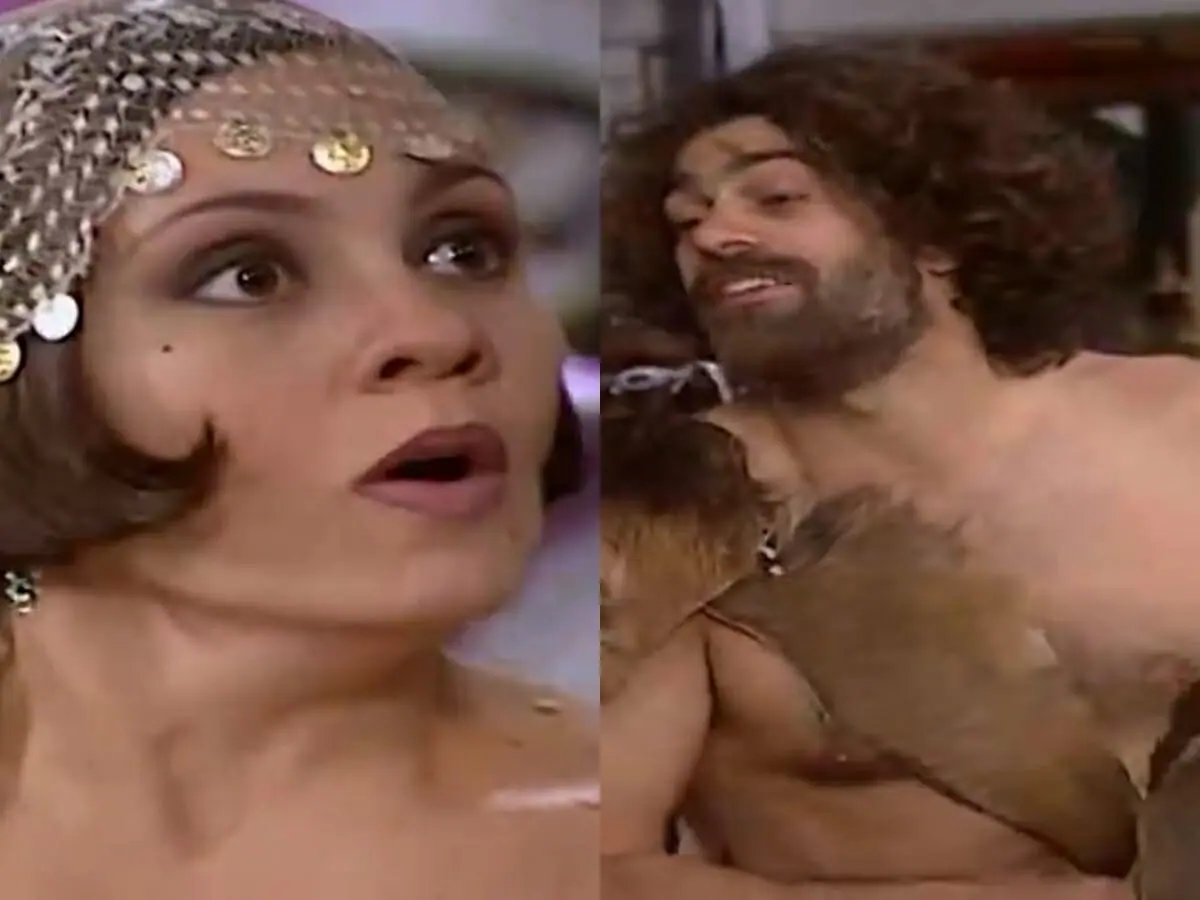 Catarina (Adriana Esteves) e Petruchio (Eduardo Moscovis) de O Cravo e a Rosa