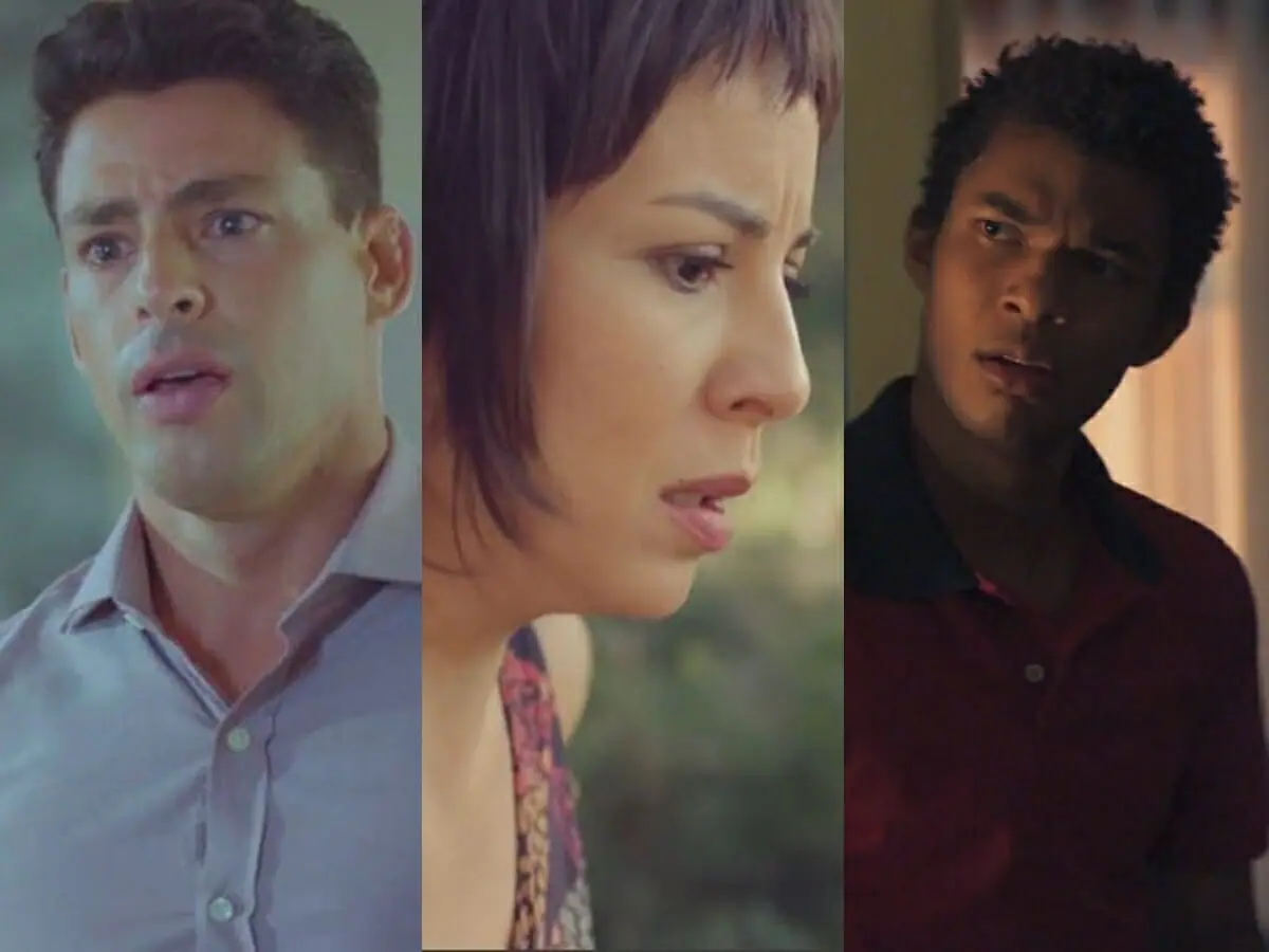 Christian (Cauã Reymond), Lara (Andréia Horta) e Ravi (Juan Paiva) de Um Lugar ao Sol