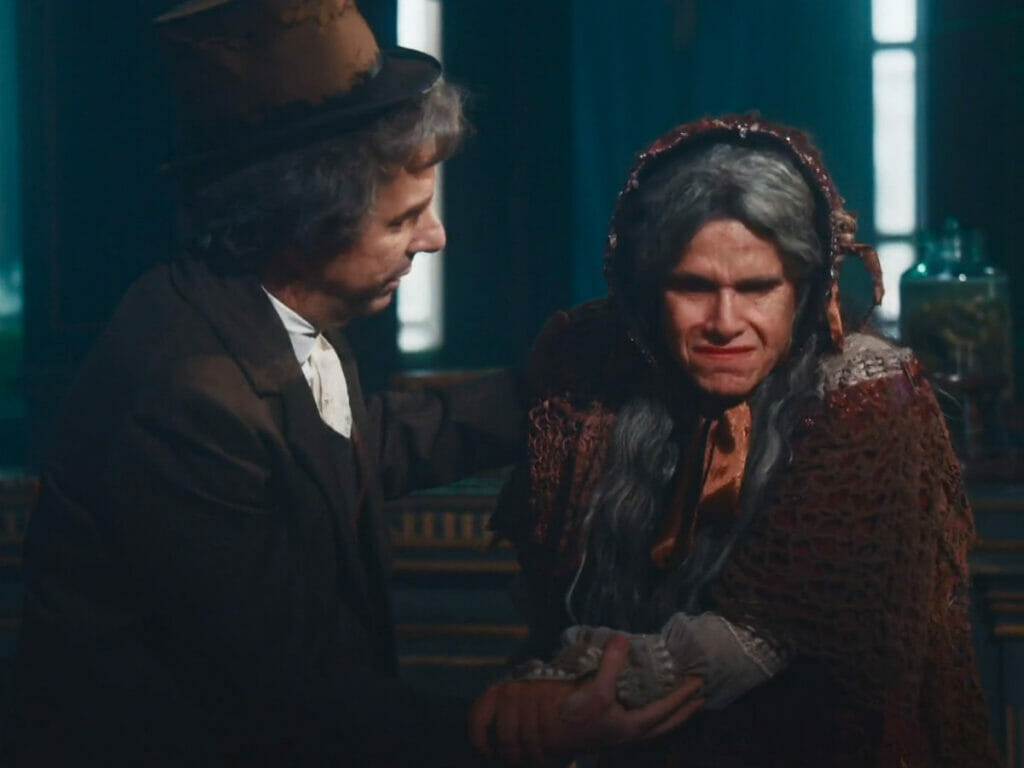 Elvira (Ingrid Guimarães) e Quinzinho (Augusto Madeira) em Nos Tempos do Imperador (Reprodução/Globo)